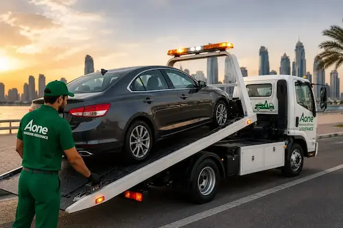 Professional from aone roadside assistance is doing car towing service