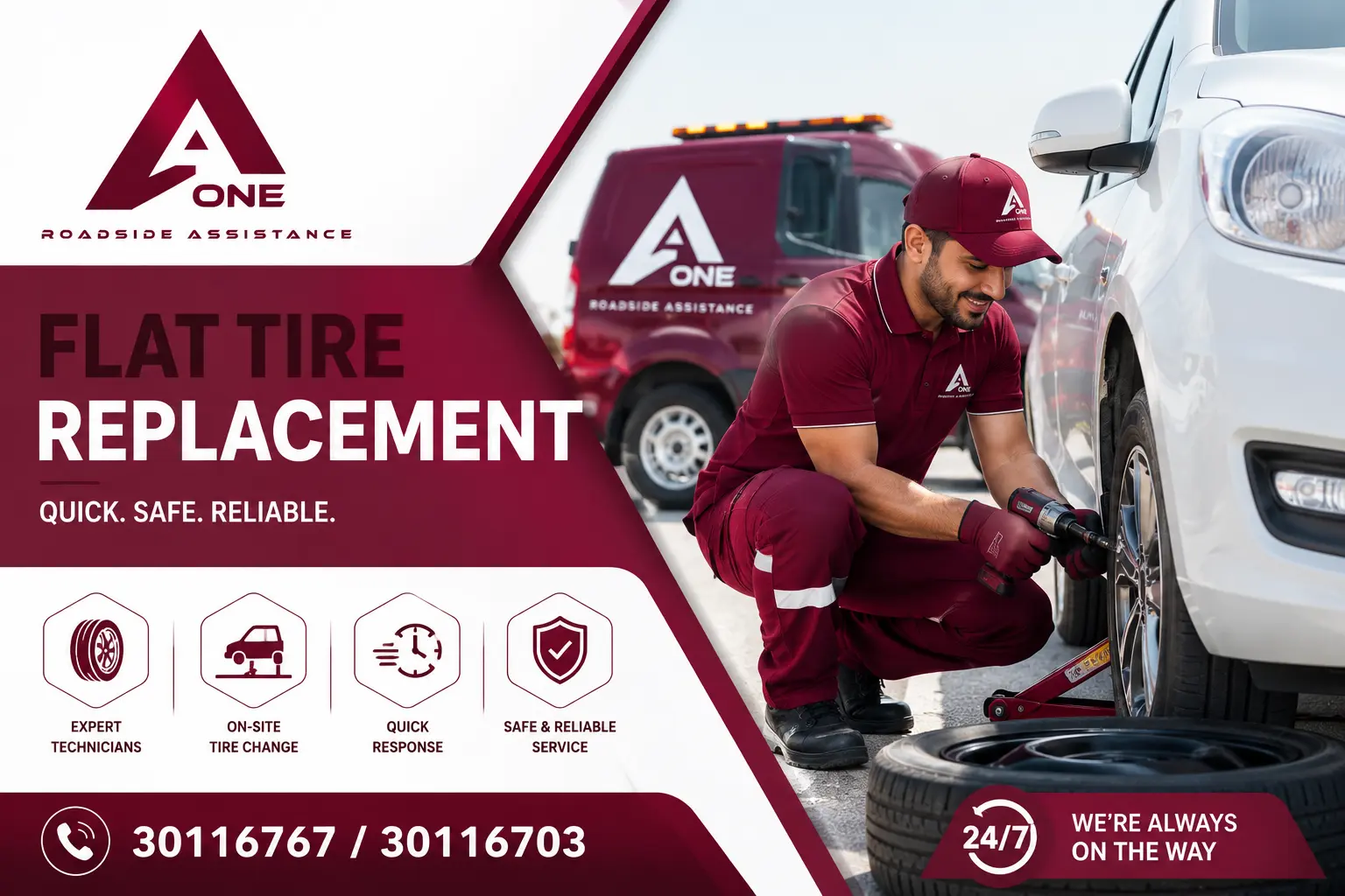 FLAT TYRE REPLACEMENT SERVICE PROVIDED BY AONE ROADSIDE ASSISTANCE
