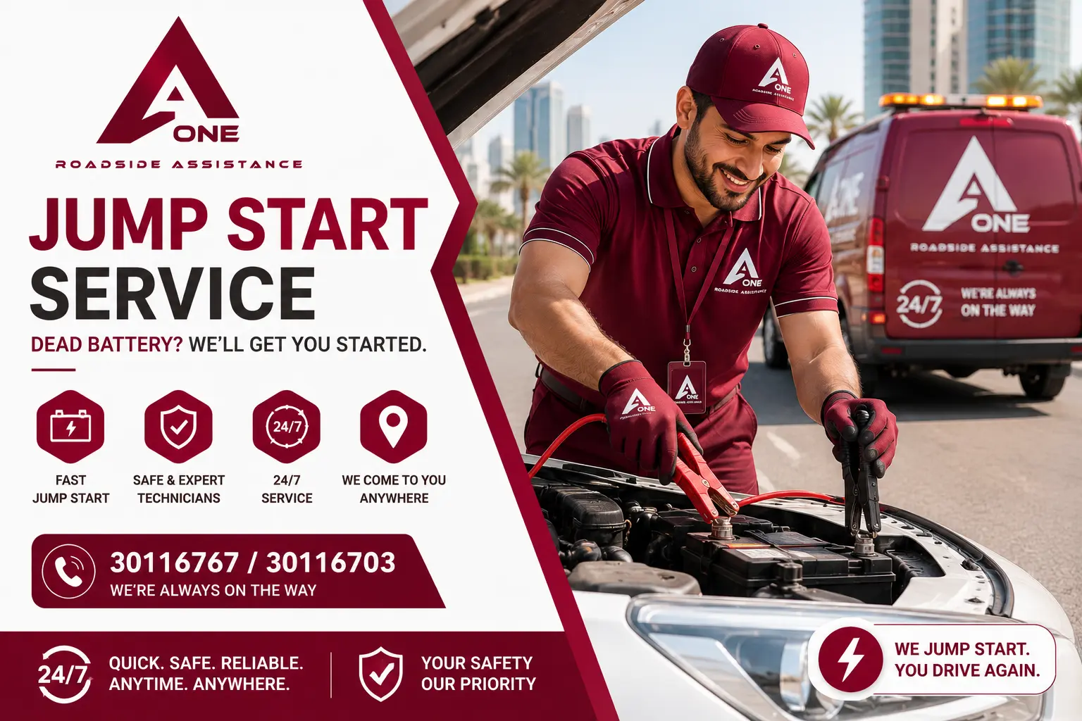 CAR JUMP START SERVICE PROVIDED BY AONE ROADSIDE ASSISTANCE
