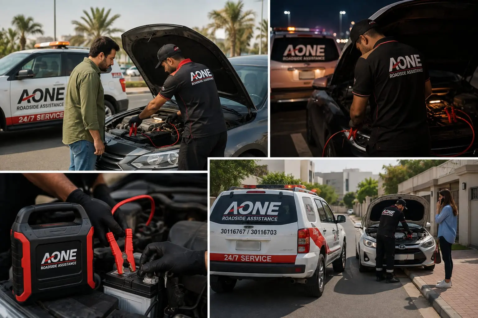 emergency jump start service by aone roadside assistance professional